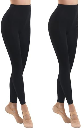 MANZI Ballett Strumpfhose für Damen 2 Paar Ohne Fuß Strumpfhose 40 Denier Weiche Opaque Legging Tanzstrumpfhosen Schwarz S-M