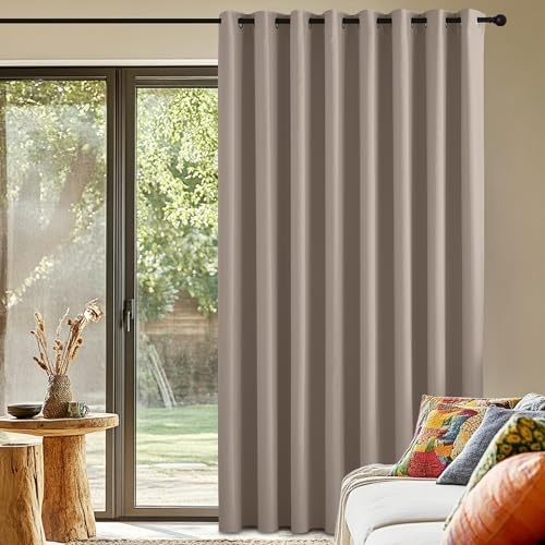 PONY DANCE Ösenschal Wohnzimmer Verdunkelungsvorhang H225 x B300 cm | Extra Breit, Hitzeschutz, 1 Stück, Taupe, Sicht- und UV-Schutz, Abdunkelnd, für Schlafzimmer Große Fenster, Blickdicht