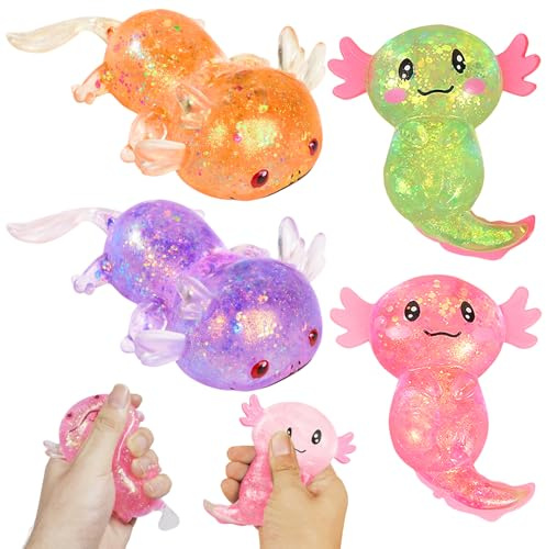 4 Stück Squeeze Spielzeug,Axolotl Spielzeug,Squeeze Toy,Squishy Toy,Glitzer Squeeze Toys Salamander,Entzückende Squishy Toy Quetschspielzeug,Spielzeug für Kinder Erwachsene Gastgeschenke Geburts (A)