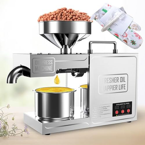 YLANMEI Commercial Automatic Oil Press Machine, 820W Electric Cold/Hot Oil Machine, All Stainless Steel High Oil Press for Avocado Coconut Flax Peanut Castor Hemp Perilla Seed Canola Sesame