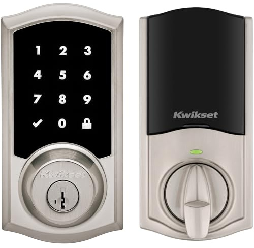 Kwikset HomeConnect 918 Traditional Z-Wave Long Range Enabled Touchscreen Lock Works with Ring Alarm, Samsung SmartThings Hub Required, Sold Seperately in Satin Nickel