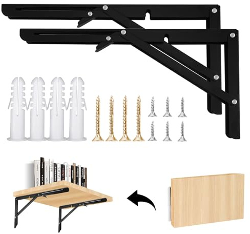 2 Stück Klappkonsole 400 mm,klappkonsole schwerlast,Max Load 100kg | klappscharnier für wandklapptisch,regal klappbar wand,werkstatteinrichtung,balkonhängetisch,Klappscharnier verstärkter Stahl