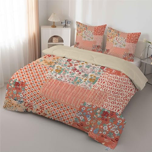 FamHarbor Patchwork Bettdecke 135x200 cm, Blumen Steppdecke Ganzjahresdecke Waschbare, Weiche Schlafdecke Bettdecke ohne Bezug, Rot 4 Jahreszeiten Bettdecken mit 1 Kissenbezug, EA332