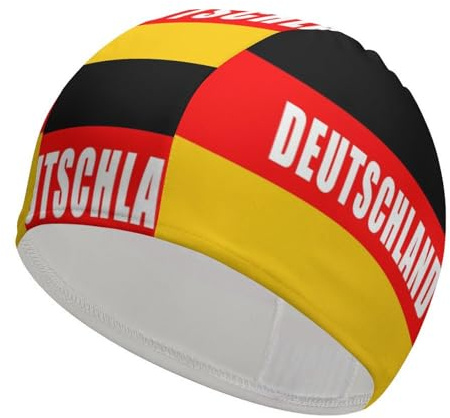 Ofanany Unisex-Badekappe mit Deutschland-Flagge, Dehnbare Duschhaube, Bequeme Bademütze für langes, kurzes, lockiges Haar