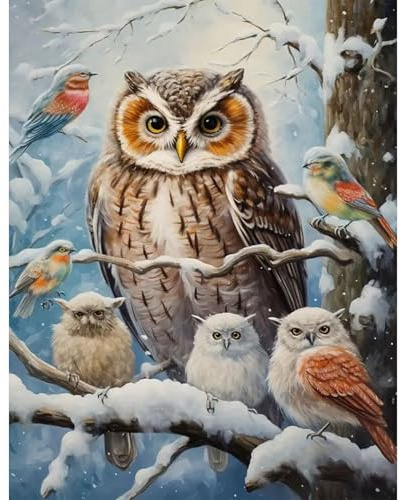 GLIDIAM 40x50cm Diamond Painting Eulen, Diamant Malerei Bilder Tiere Eulenfamilie, DIY Full Drill Basteln Erwachsene, Mosaik Stickerei Kreuzstich Geschenk für Wanddeko Wohnzimmer Schlafzimmer