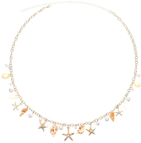 Seashell Belt, Gold Exquisite Waist Chain Pearl Waist Jewelry for Women with 1 Box for Summer Beach Swimming Pool Seaside