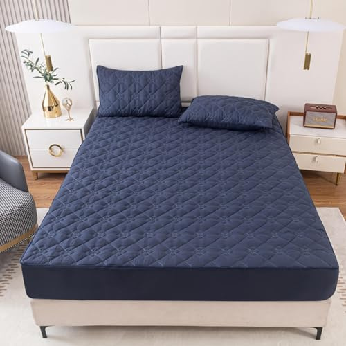 Coprimaterasso Coprimaterasso trapuntato, coprimaterasso con cerniera, lenzuolo con angoli a 360°, coprimaterasso traspirante for letto singolo, matrimoniale, king size, blu-160x190+25 cm(Navy,160x200