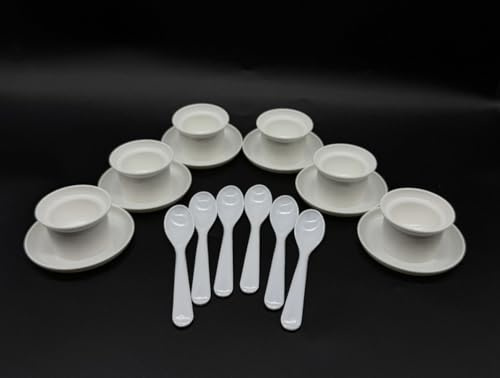 6 Stück Eierbecher mit Löffel Frühstücksset Kunststoff, Farbe weiß, Eierbecherset