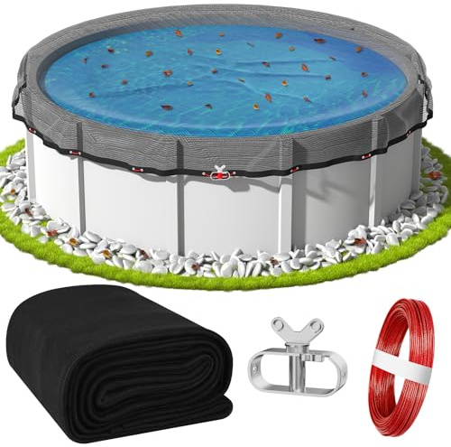 Pool-Laubkescher, rund, Abdeckung für oberirdische Pools, 110 g/m², robuste Poolabdeckung mit Seilwinde und Kabel für Blätter und Schmutz