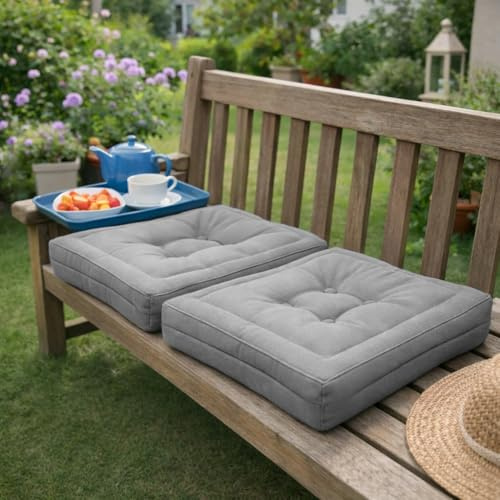MANEMI Juego de 2 Cojnes de Suelo Acolchado 45x45, Cojines para Palets, Banco, Silla y Suelo, Asiento Cómodo Decorativo para Interior y Exterior.Cojines con Textura de Bambú