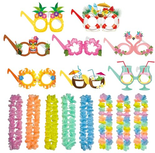 BSITSSS 16PCS Hawaii Party Deko, Beach Party Deko, 8PCS Blumenkette, 8PCS Blumenketten Hawaii, Hawaii Brille, Beach Party Accessoires für Kinder Erwachsene