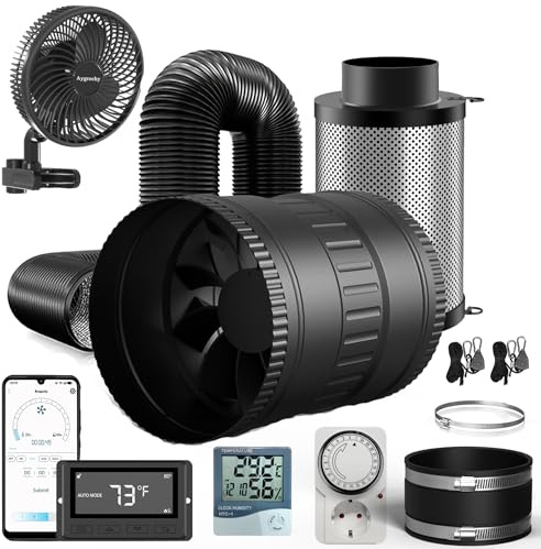 Brogachy Kit de ventilación,150mm Extractor de Aire regulador con controlador wifi app,ventilador Clipable 10W, filtro de carbón activado, tubo de escape, manguito de goma, sistema de ventilación