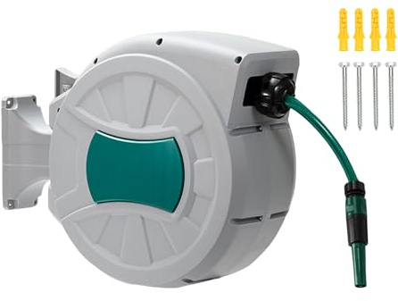 Garden Hose Reel, Wall Mounted Automatic Rewind, Multifunctional Water Drum Automatic Retractable Hose Reel Suitable for Garden, Garage, Workshop