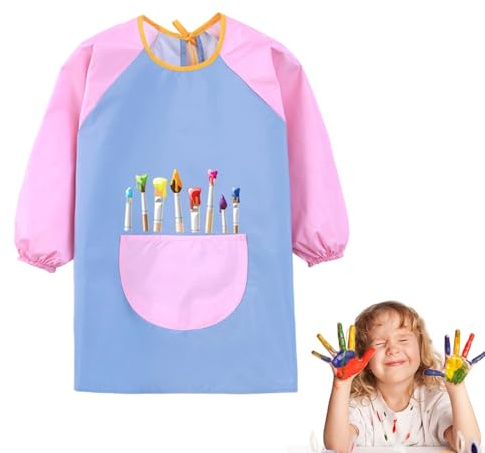 Brewlix Malschürze Kinder, Wasserdicht Malkittel Kinder, Langarm Malkittel für Jungen und Mädchen, Kinderschürze 6-12 Jahre, Kind Schürze für Malen Basteln Backen Kochen