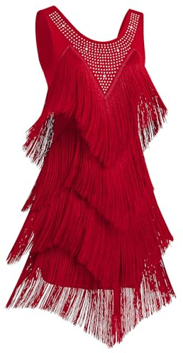 OMEWEE Tanz Kleid Damen Ärmellos Glitzer Strass Quaste Latein Tanzkleid Fransenkleid 1920er Gatsby Fransen Vintage Flapper Kleider Cocktail Party Samba Latin Salsa ChaCha Kleid