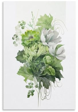 EUUMKOO Modern Ferns Canvas Wall Art, Beautiful Green Plants Flowers Picture Painting on Canvas, Print Poster Decoration Artwork for Home Living Room Bedroom Wall Decor Unframe 08x12inch(20x30cm)