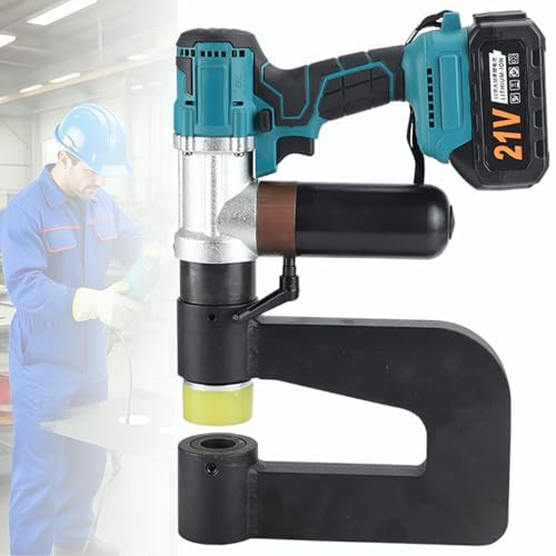 Hiedmeil Electric Hydraulic Hole Puncher Metal Punching Machine Cordless Hydraulic Hole Punch for Punch Holes in Steel Iron and Aluminum Plate with 6 Molds and 2 Batteries