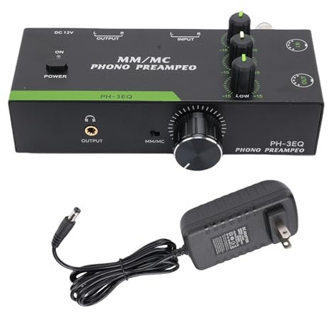 Tonysa Preamplificatore Fono, Giradischi con Regolazione a 3 Bande, Supporto Amplificatore per Giradischi Cartucce MM MC Uscita Ingresso XLR, Altoparlanti Attivi (Spina UE da 100 a 240 V)