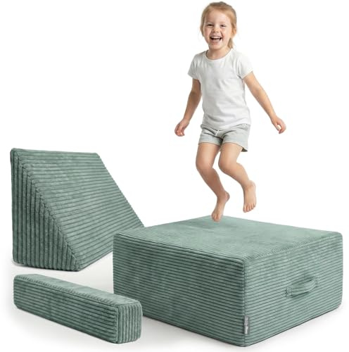 KiddyMoon Hüpfpolster Für Kinder Hüpfmatratze Kindertrampolin Für Zuhause Turnmatte Matratze Zum Hüpfen Abnehmbarer Bezug Waschbar, Grün