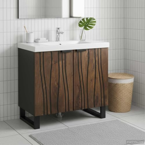 Ezbryzmatic Walnut Washbasin Cabinet, 62 x 33 x 58 cm, Chipboard with 2 Doors, Modern Bathroom Furniture for Stylish Storage, Durable with Soft-Close Function, Depth Approx. 45 cm