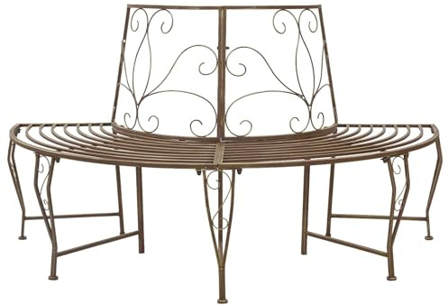 Holekex Trädbänk, 4-sits, 160 x 80 x 89 cm, stål, antikbrun, halvcirkelformad, väderbeständig med ryggstöd för trädgård, terrass, balkong och utomhus,
