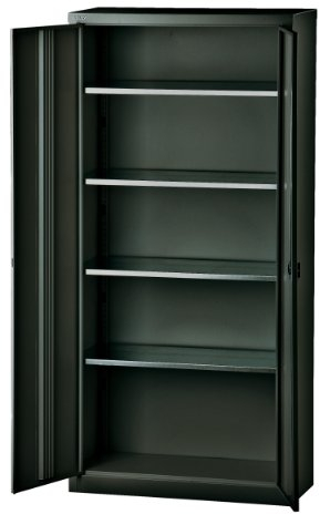 BISLEY Flügeltürenschrank Universal, 4 Fachböden, 5 OH, Metall, 633 Schwarz, 40 x 91.4 x 195 cm