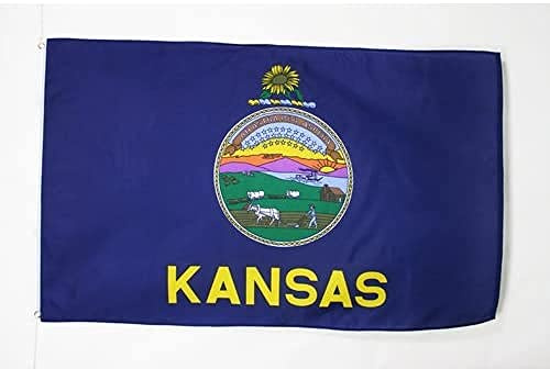 AZ FLAG Drapeau Kansas 150x90 cm Polyester Léger 2 Œillets | Usage intérieur Drapeau décoratif de l'état américain du Kansas coutures doubles et bords renforcés avec œillets métalliques
