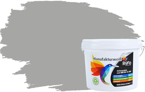 RyFo Colors Bunte Wandfarbe Manufakturweiß Mausgrau 3l - weitere Grau Farbtöne und Größen erhältlich, Deckkraft Klasse 1, Nassabrieb Klasse 1