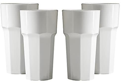 Lot de gobelets RB incassables en plastique polycarbonate réutilisables en forme d'octogone blanc de 30,5 ml. (330 ml12oz à hauteur de 13 cm, diamètre max 7,2 cm) Alternative réaliste au verre