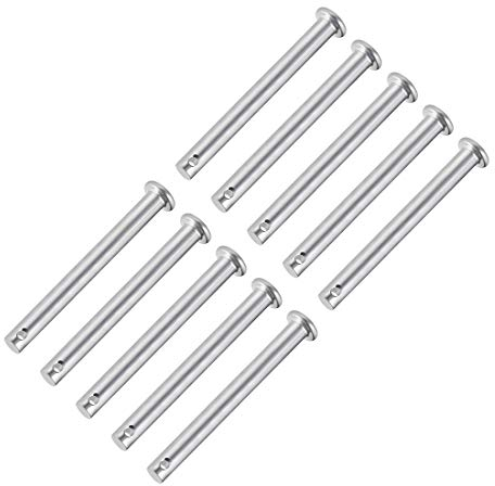 sourcing map 10 Stück Steckbolzen Einloch Gabelbolzen 6mm x 60mm Splintstift Flach Kopf verzinkter Stahl Lochbolzen