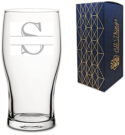 Personalised Engraved Novelty Initial and Name Pint Glass, Letter S, Personalise with Any Name, Gift Boxed, Perfect for Any Occasion