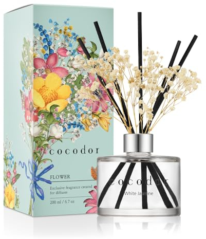 COCODOR Flower Reed Diffuser Set / 200ml / White Jasmine/Scent Diffuser with Sticks Home Fragrance