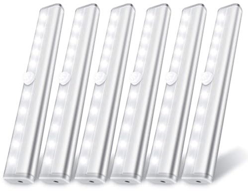 6 Pack Motion Sensor Lights, 10 LED Closet Battery Operated Lights, Stick-On Anywhere Magnetic Night Light Bar, Led Safe Light Indoor for Closet Stairs Wardrobe Under Cabinet