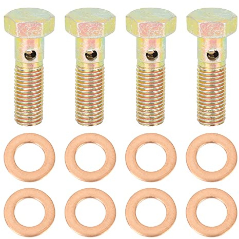 X AUTOHAUX Boulons Banjo Ton Bronze 4pcs M8x1.0 pour Frein Métal | Taille 30x13mm, Filetage M8x1.0, Convient Pour Moto, Scooter, Sportbike, 8 Rondelles Incluses