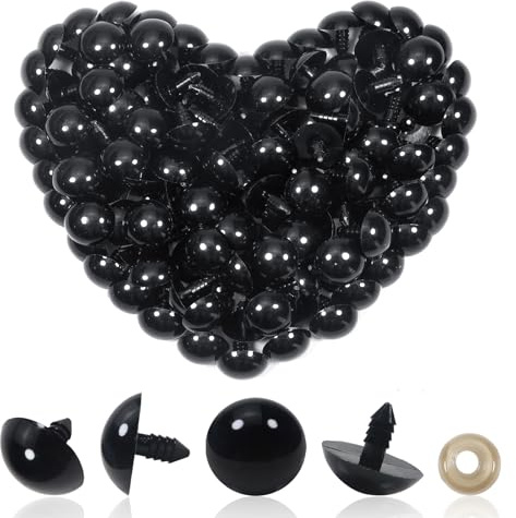 TOAOB 150 Stück Sicherheitsauge 20mm Schwarz Kunststoff Basteln Puppen Augen Knopfaugen mit Unterlegscheiben für Häkeltiere Puppe Marionette Plüschtier Teddyaugen