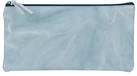 Clairefontaine 410178C - Trousse Scolaire Plate Bleu ciel motif Tie & Dye 22x11 cm en Véritable Cuir d'Agneau I Fourniture Scolaire I Trousse Crayons de Couleurs I Etui à Crayons I Porte-Plume
