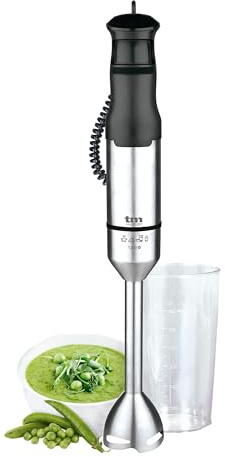 TM Electron TMPBA016 batidora de mano con 1200W de potencia, campana y eje de acero inoxidable, vaso graduado de 600ml, empuñadura ergonómica y antideslizante