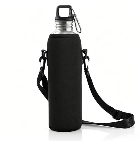 Cyrank Bolsa para Botella de Agua, Bolsa para Botella de Agua con Correa para el Hombro Funda para Botella de Agua con Correa para el Hombro Acolchada Ajustable(Negro)