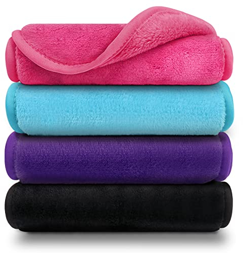 Orighty 4 Pack Reusable Microfibre Face Cleansing Cloths - Instantly Removes Dirt, Makeup and Mascara Waterproof with Water Only - 15.5 x 7.5