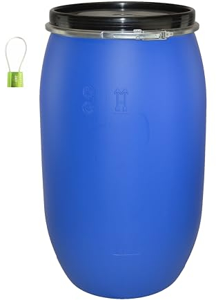 ITP Packaging 120 Litre Plastic Blue Open Top Storage Shipping Barrel Drum Keg with Lid and Latch Ring with Lock, UN Approved, Food Grade for Shipping, Air Tight