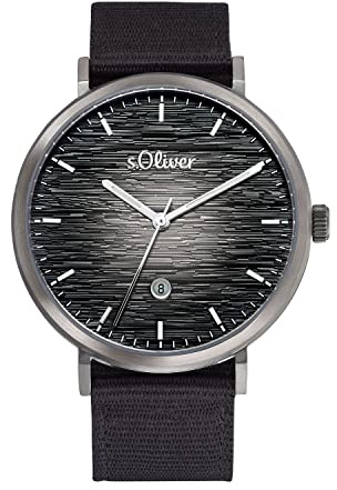s.Oliver Armbanduhr Herren Quarzuhr Analog, mit Nylon Armband, Schwarz, 3 bar Wasserdicht, Kommt in Uhren Geschenk Box, 2034604