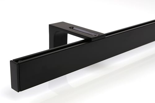 Deco-Raum Gardinenstange auf Maß Innenlauf eckig Wandbefestigung Wandträger mitte Lauf 8,3cm Vorhangstange Flächenvorhang Schiene Innenlaufstange für Vorhänge Schwarz 250cm