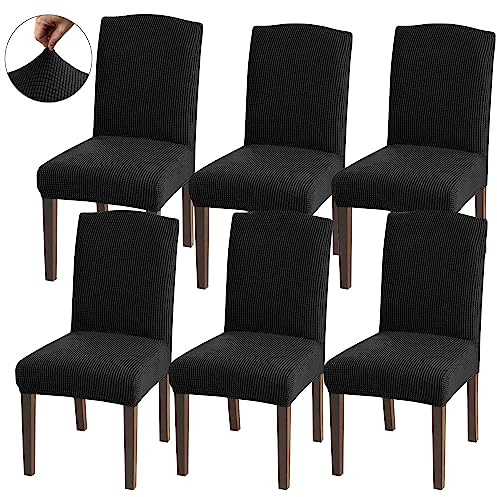 Granbest Hohe Dehnung Stuhlhussen, Universelle Passform Jacquard Esszimmerstühle Bezüge, Abnehmbare Stuhl Protektors für Esszimmer, Küche, Restaurant und Hotel (Set von 6, Schwarz)