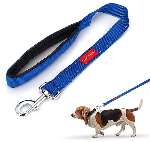 simarro Hausleine für Hunde, 60cm Hunde Leine Kurze Hundeleine mit gepolstertem Griff doppeltes Gurtband Nylon reflektierende Haustier Leinen Hundeleine Hundeleine kleine Mittel große Hunde (Blau)