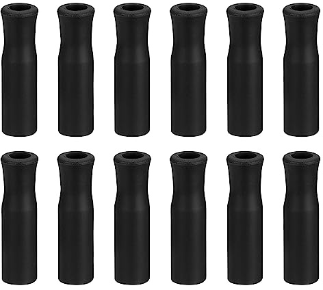 uxcell 12 puntas de silicona para popote, cubiertas de popotes de metal, puntas suaves y reutilizables para pajitas de acero inoxidable de 1/4 pulgadas (6 mm) de diámetro exterior, color negro