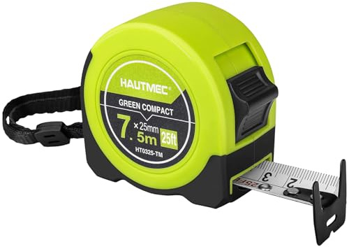 HAUTMEC Tape Measure 7.5m/25ft with Dual Scale Metric and Imperial 1/8 Fractions Measuring Tape Compact Economical for Home DIY Renovations Crafting Quick Fixes HT0325-TM