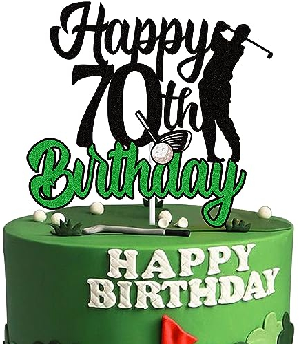 Golf Happy 70th Birthday Cake Topper Black Green Golf Seventy 70 Years Old Ball Player Cake Decorations 1953 Sport Themed Bday Party Supplies