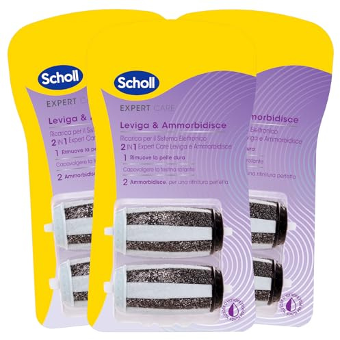 Scholl Expert Care Glättung und Weichmacher, 2-in-1, Nachfüllpackung für elektrische Pediküre, doppelte Wirkung, austauschbare Bürstenköpfe für trockene oder nasse Haut, rissige Fersen – 3 Packungen