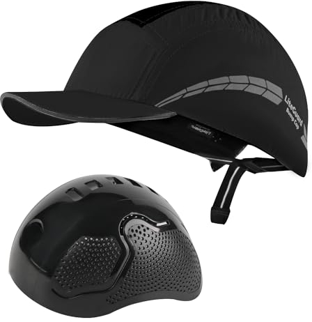 HEARMOR Lightweight Bump Cap with Reflective Stripes, Breathable Baseball Cap Style, Head Protection Hard Hat for Men Women,Black