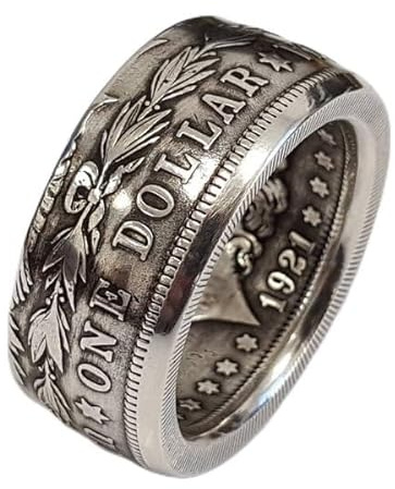 Mnyixsi Fashion 925 Sterling Silver America Band Ring for Men, Vintage Style Patriotic United States National Emblem Coin Engraved Signet Ring, Viking Rock Band Punk Hip Hop Jewelry Gift Size 12